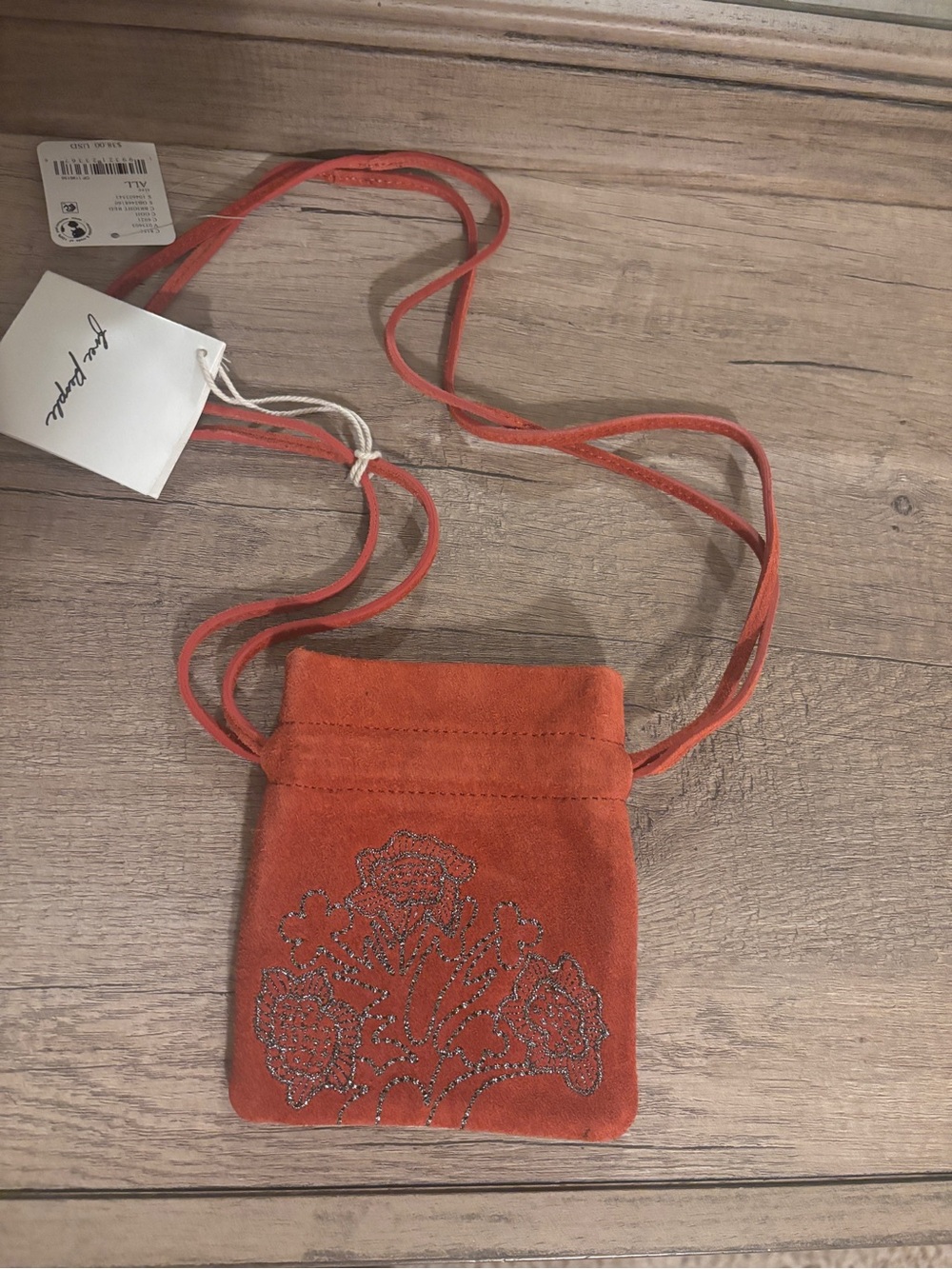 Free People Eden Mini Pouch- Goji Bright Red- 100% Leather- NWT